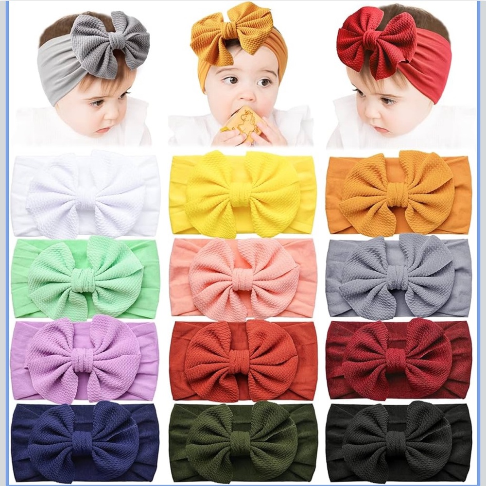 Baby Headbands with Big Waffle Bows Nylon Hairbands Handmade Pack of 12 NWT